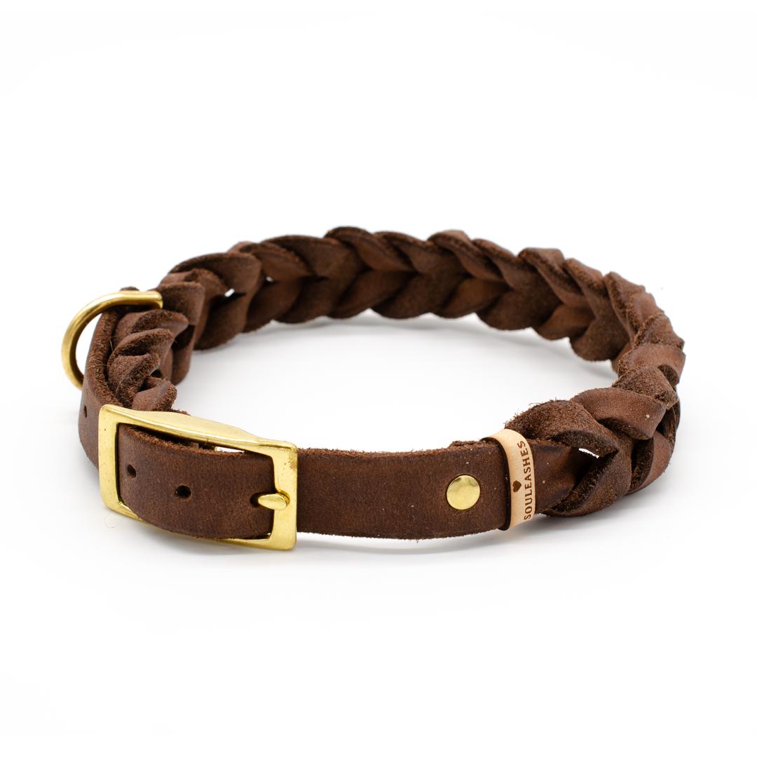 Fettlederhalsband geflochten, Souleashes, dunkelbraun