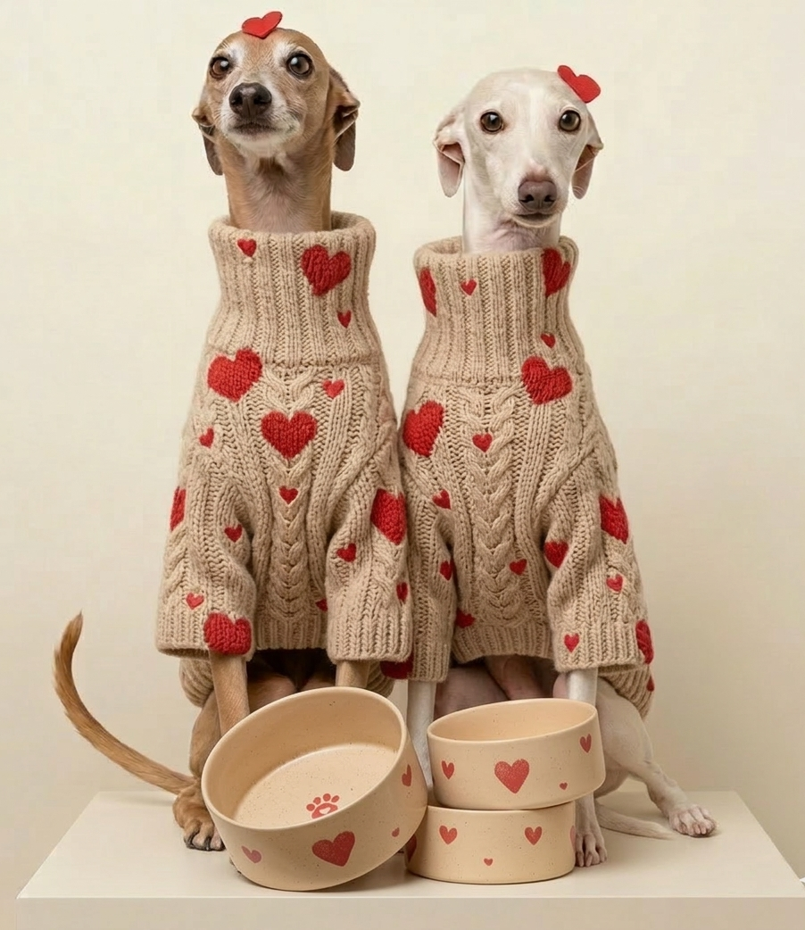 Gemütliche Herzen Steingut, Hundenapf, 16,5 cm 2er-Set